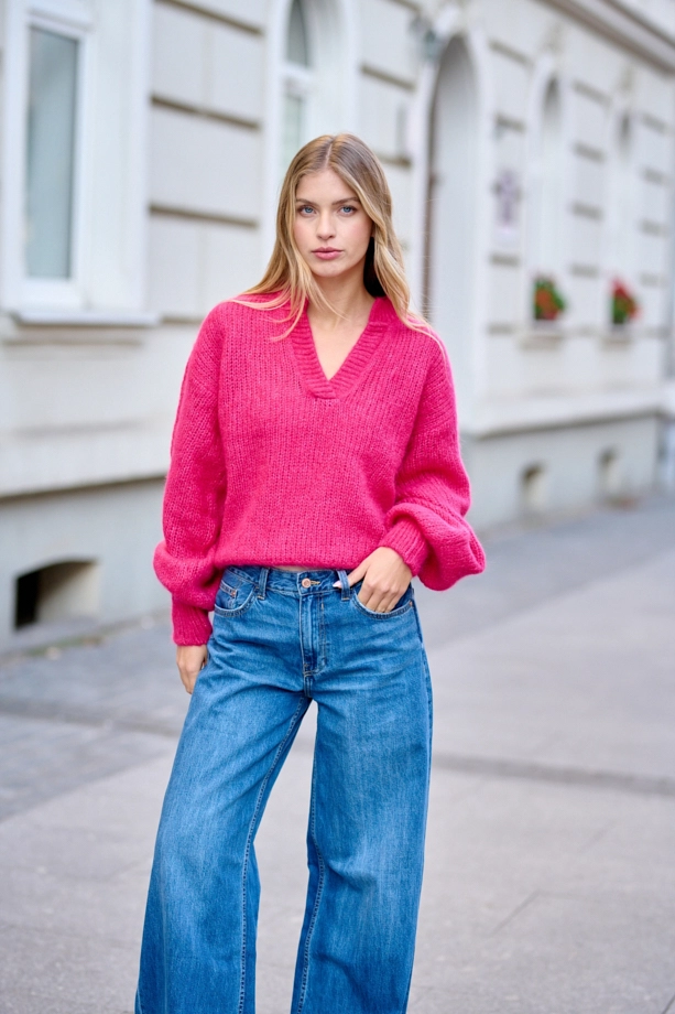 Różowy zestaw szalik i sweter z alpaką i wełna - Zestaw Madeline